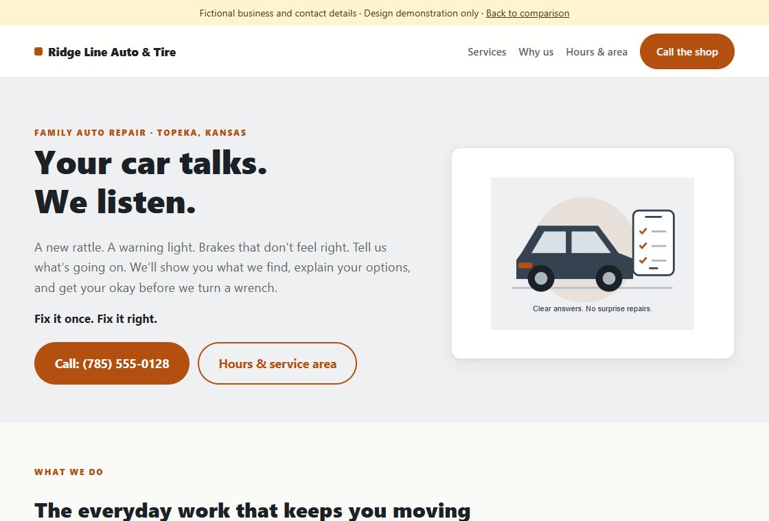 Preview of the existing fictional auto website