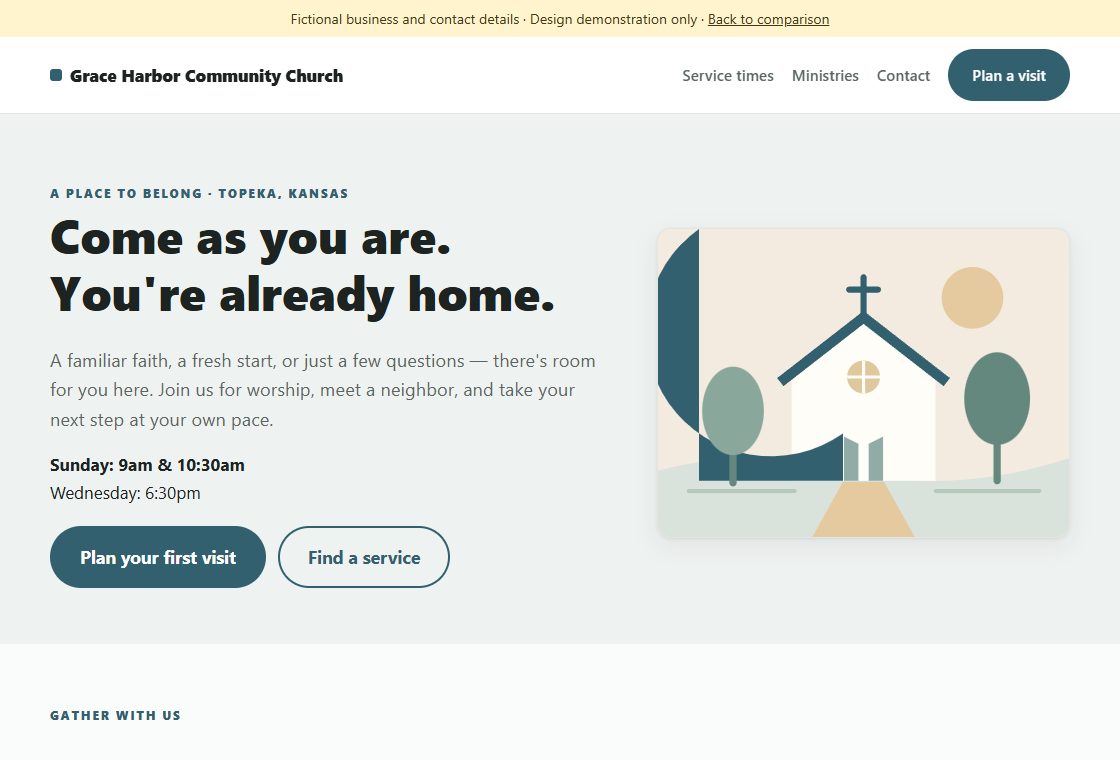 Preview of the existing fictional faith website