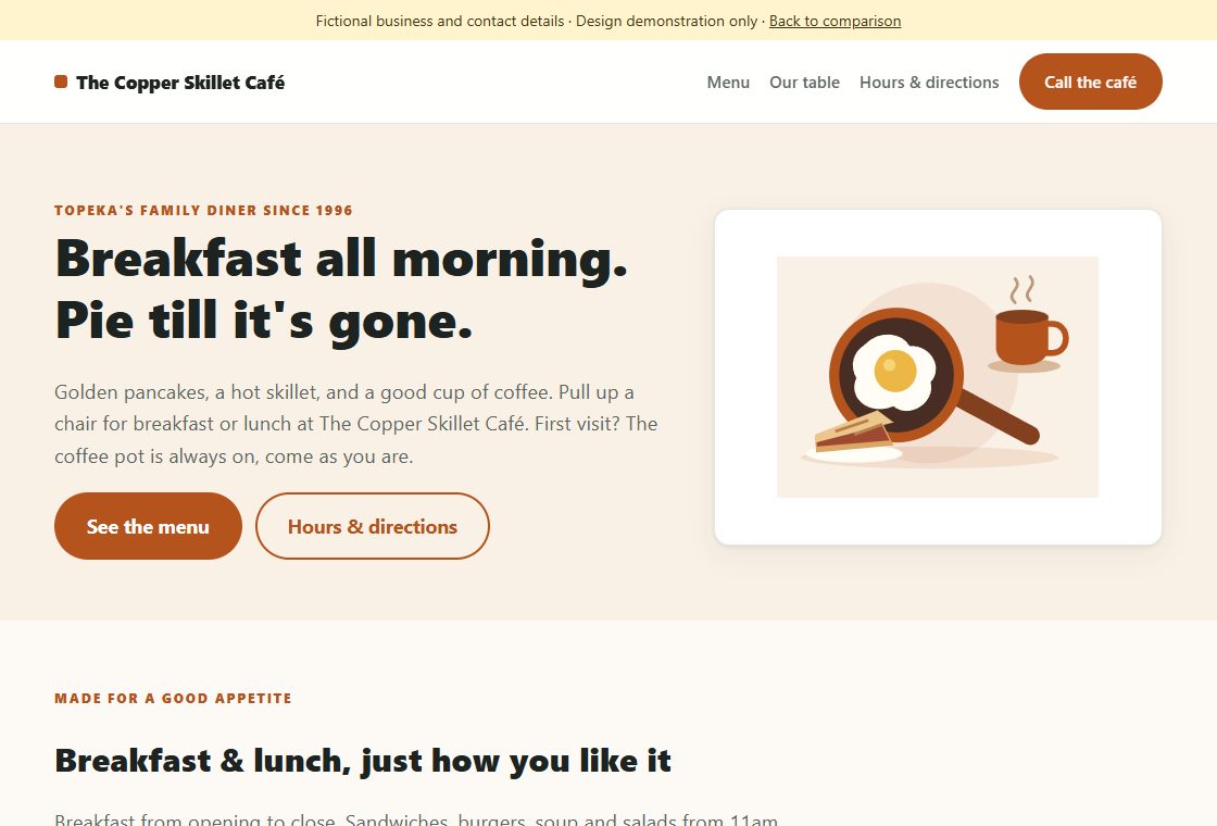 Preview of the existing fictional food website